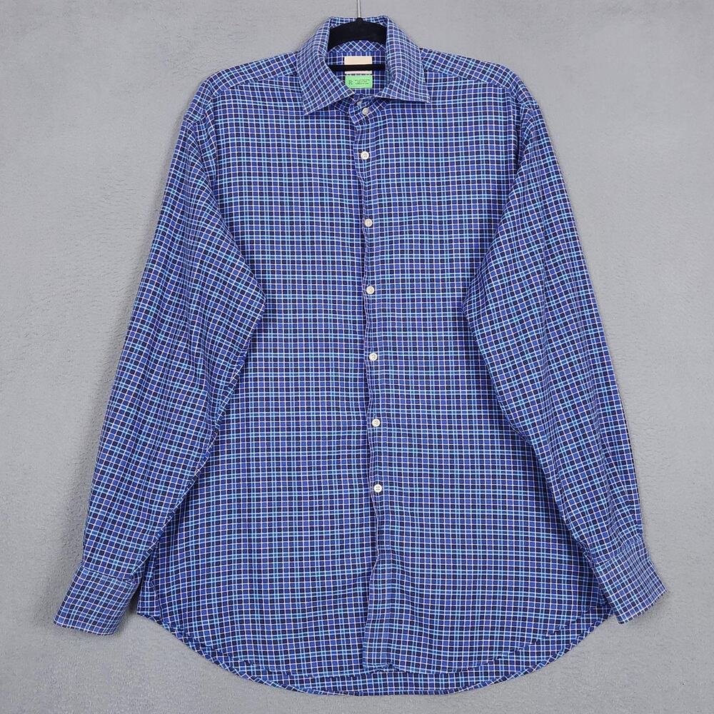 TailorByrd Dress Shirt Mens XL Blue Check 100% Cotton Long Sleeve Button Up